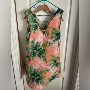 Izzy & Lola Tropical Palm Print Mini Dress - Pink and Green